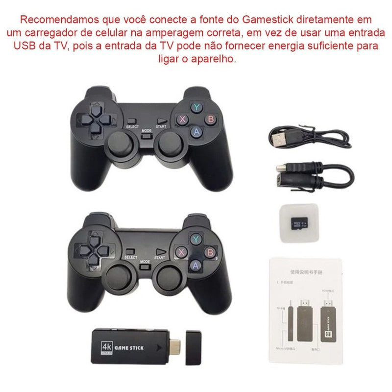 Videogame Stick 10mil 2 Controles Sem Fio Console Original Portatil Jogos Retro